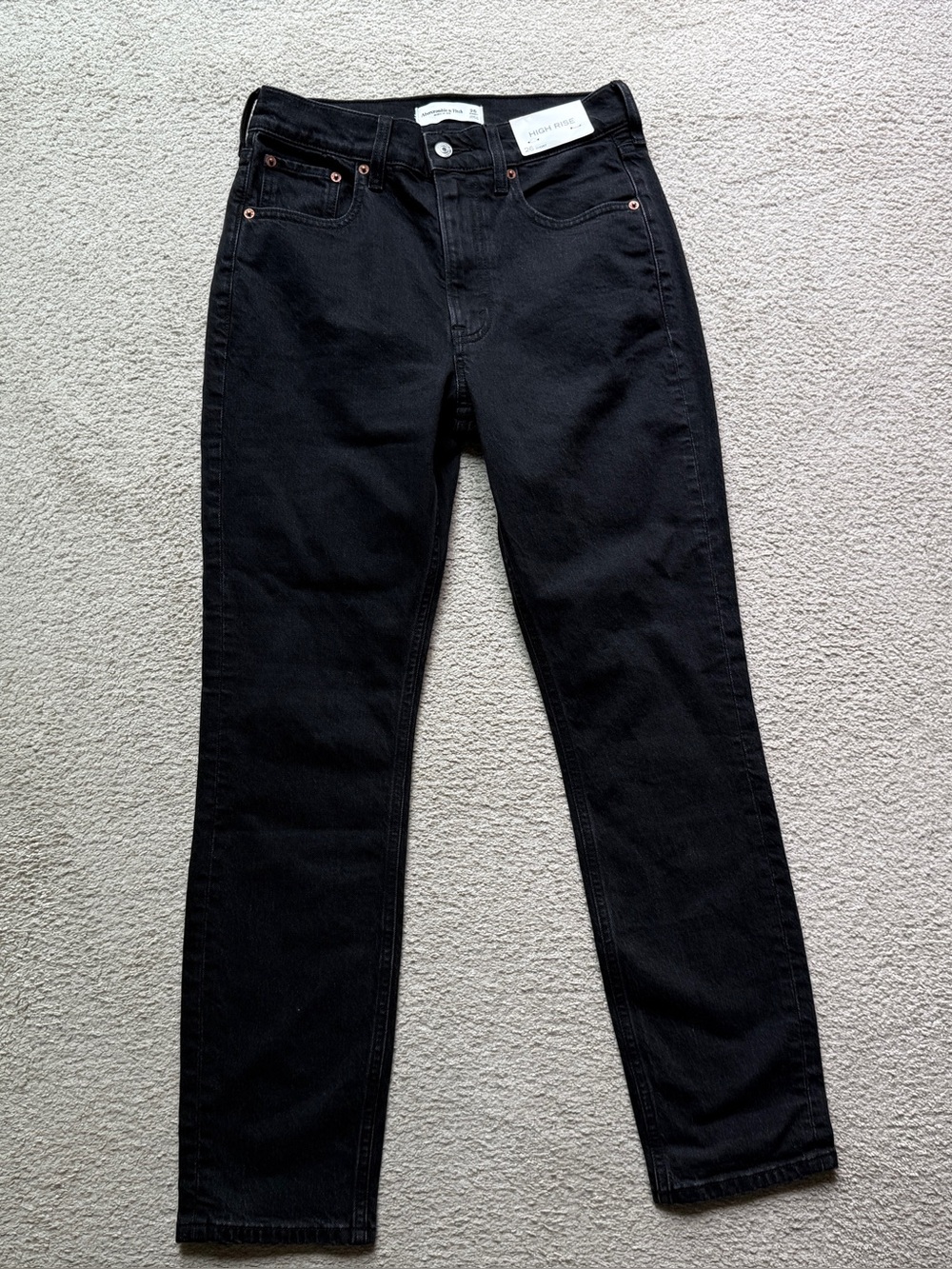 ABERCROMIE & FITCH Women The High Rise Black Jeans Pant 26 Short Skinny Straight